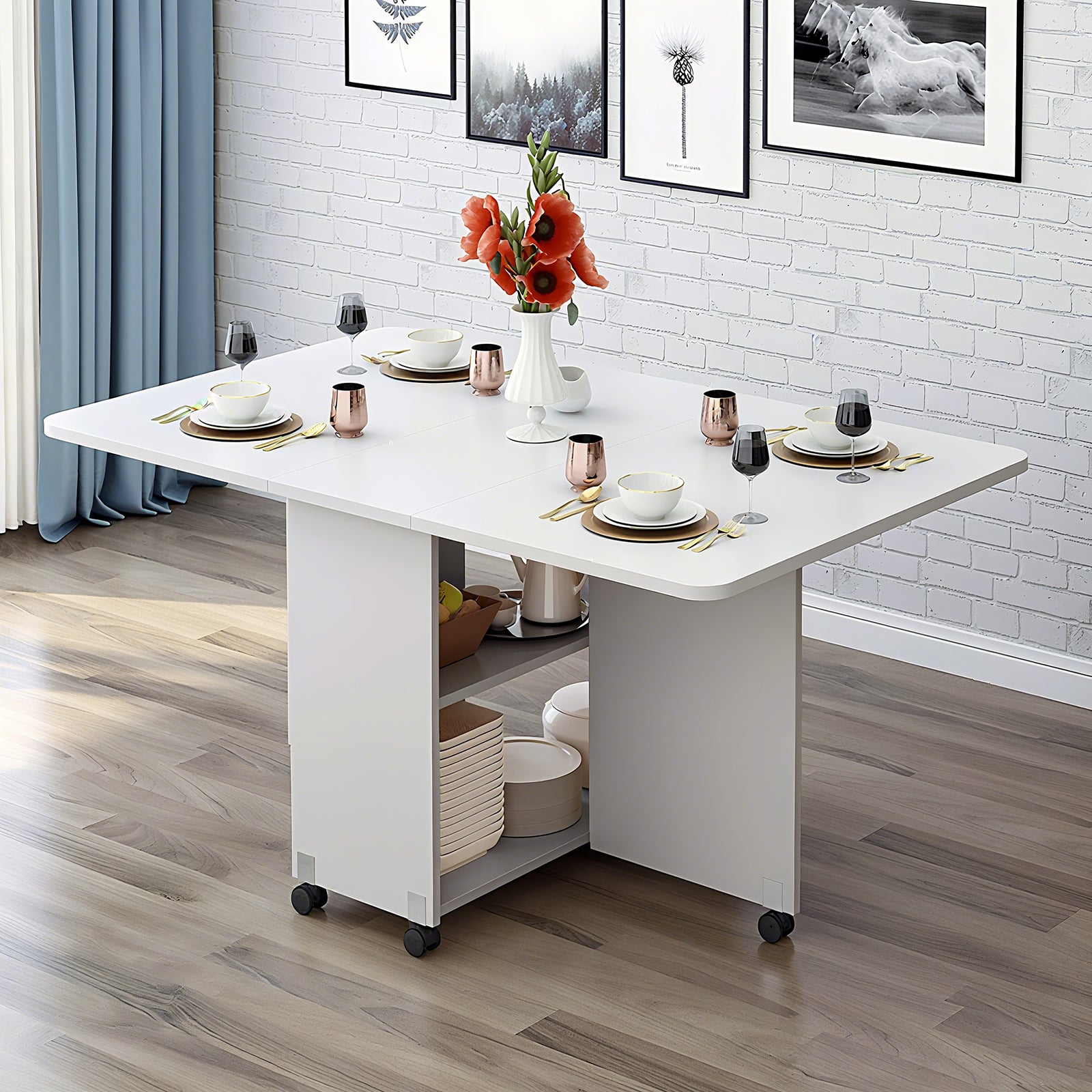 Folding Drop Leaf Dining Table - White, 47.2" x 23.6" for Dining Room
