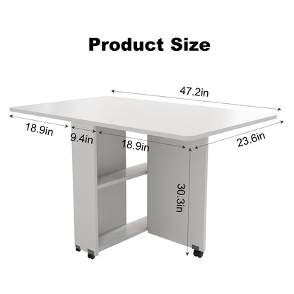 Folding Drop Leaf Dining Table - White, 47.2" x 23.6" for Dining Room