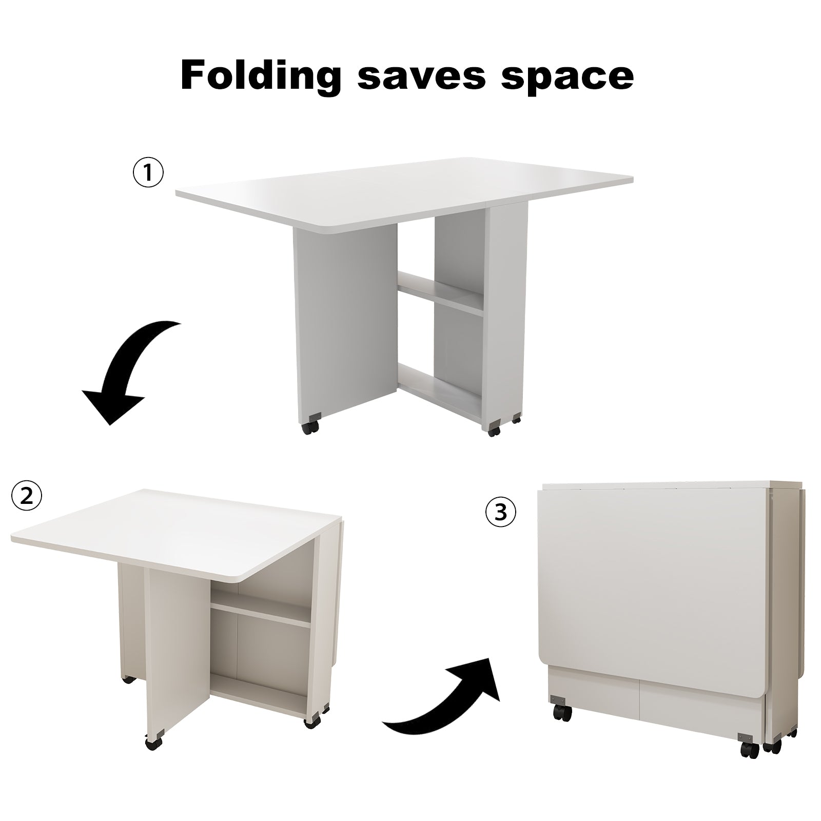 Folding Drop Leaf Dining Table - White, 47.2" x 23.6" for Dining Room