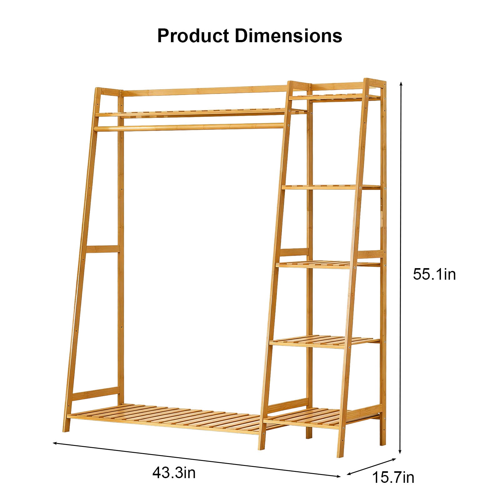 Natural Bamboo Coat Rack - 43" Storage Shelves