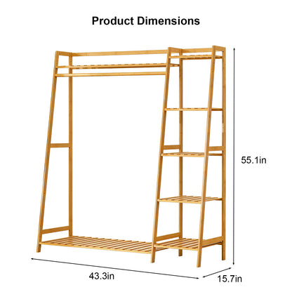 Natural Bamboo Coat Rack - 43" Storage Shelves