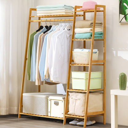 Natural Bamboo Coat Rack - 43" Storage Shelves