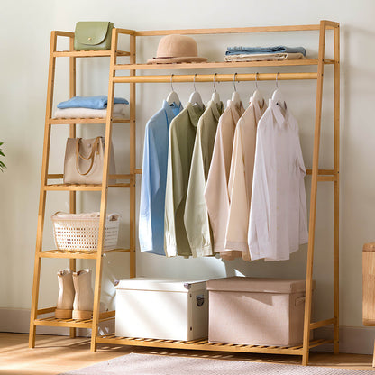 Natural Bamboo Coat Rack - 43" Storage Shelves
