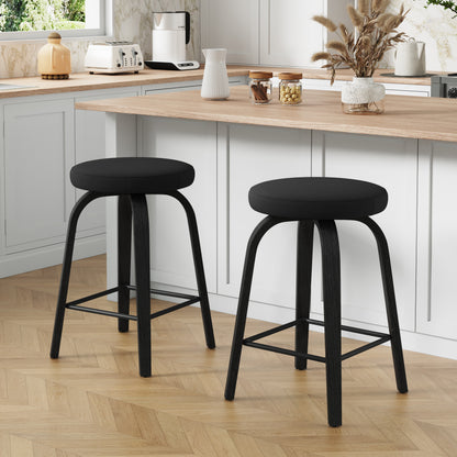 Swivel Bar Stools Set of 2, Counter Height Backless 26″ Bar Stool, Fabric Upholstered Seat, Sturdy Wood Legs and Metal Footrest, Mid-Century Modern Island Stools for Home Bars, Restaurants, All black