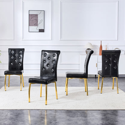 Black Gold PU Dining Chairs Set of 4 with Crystal Buckle Design