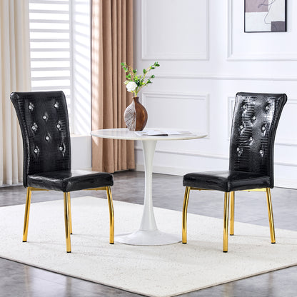 Black Gold PU Dining Chairs Set of 4 with Crystal Buckle Design