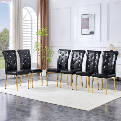 Black Gold PU Dining Chairs Set of 4 with Crystal Buckle Design