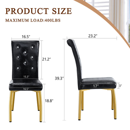 Black Gold PU Dining Chairs Set of 4 with Crystal Buckle Design