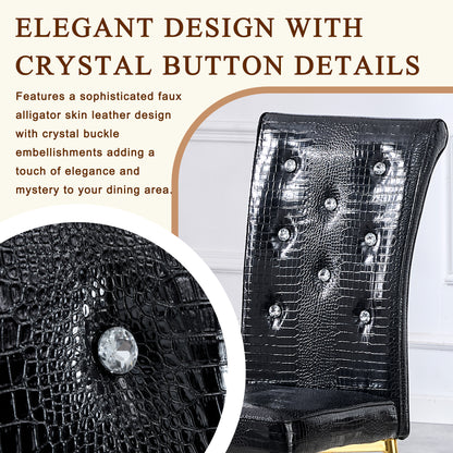 Black Gold PU Dining Chairs Set of 4 with Crystal Buckle Design