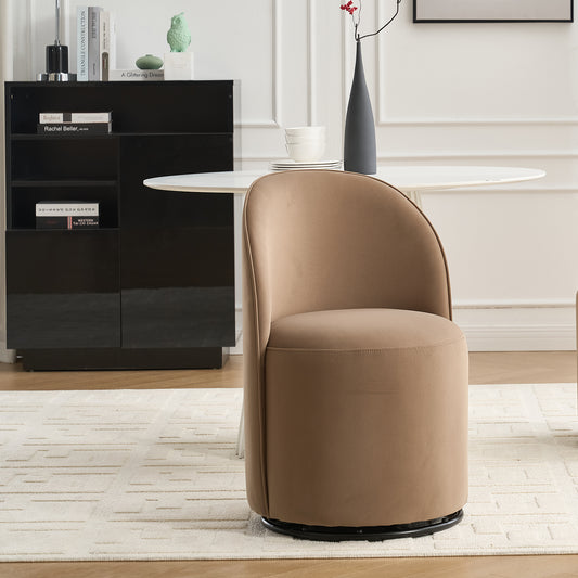 Modern Brown Round Dining Chair - Velvet Swivel Accent Seat