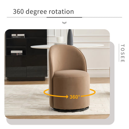 Modern Brown Round Dining Chair - Velvet Swivel Accent Seat