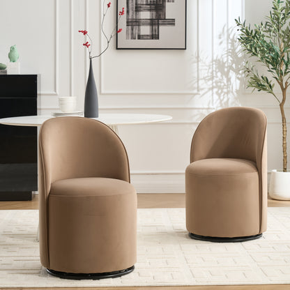 Modern Brown Round Dining Chair - Velvet Swivel Accent Seat