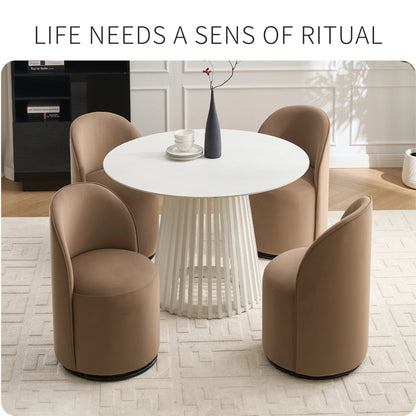 Modern Brown Round Dining Chair - Velvet Swivel Accent Seat