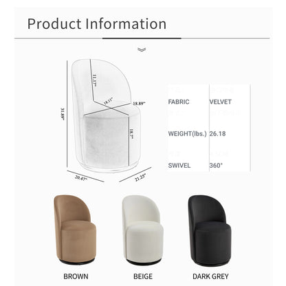 Modern Brown Round Dining Chair - Velvet Swivel Accent Seat
