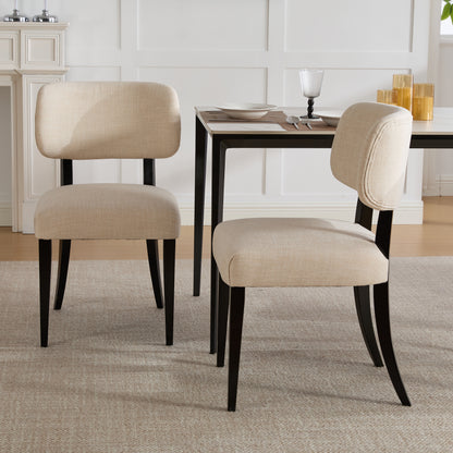 Cream Fabric Dining Chairs Set of 2 - Mid-Century Modern Style
