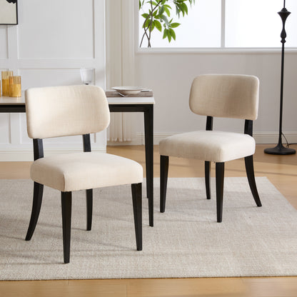 Cream Fabric Dining Chairs Set of 2 - Mid-Century Modern Style