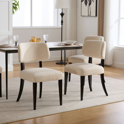 Cream Fabric Dining Chairs Set of 2 - Mid-Century Modern Style
