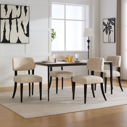 Cream Fabric Dining Chairs Set of 2 - Mid-Century Modern Style