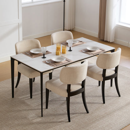 Cream Fabric Dining Chairs Set of 2 - Mid-Century Modern Style