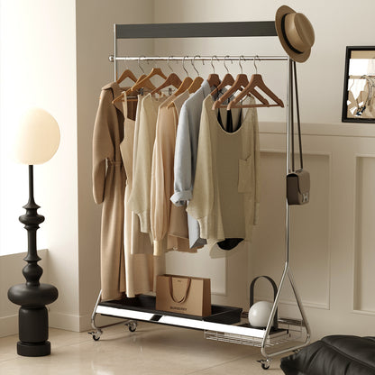 Leon clothes hanger (black) antique American clothes and hat rack retro home portable stainless steel bedroom floor storage shelf