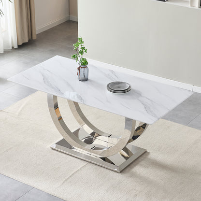 69.3" Rectangular Dining Table - Modern Silver & White MDF