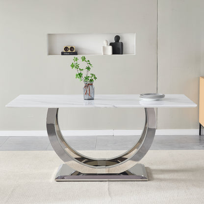 69.3" Rectangular Dining Table - Modern Silver & White MDF