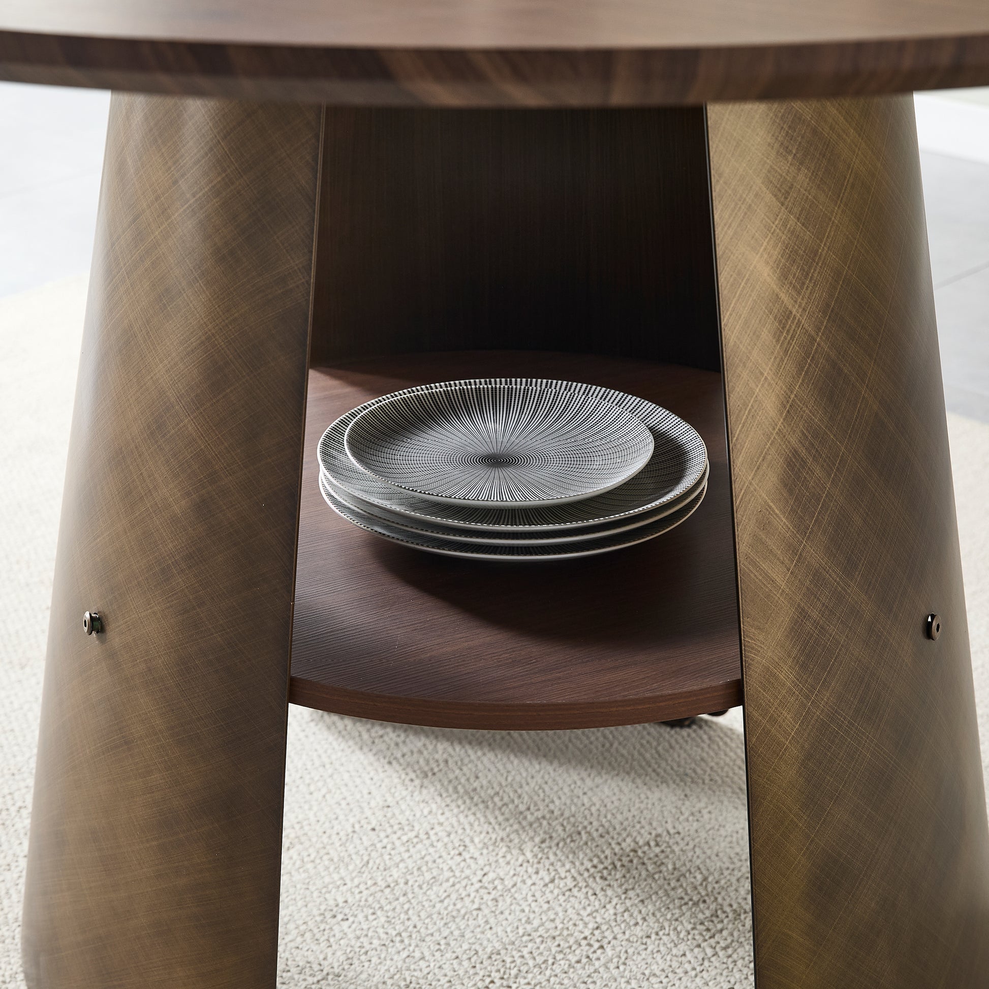 47.25 Inch Round Dining Table - Retro Style, Walnut Wood