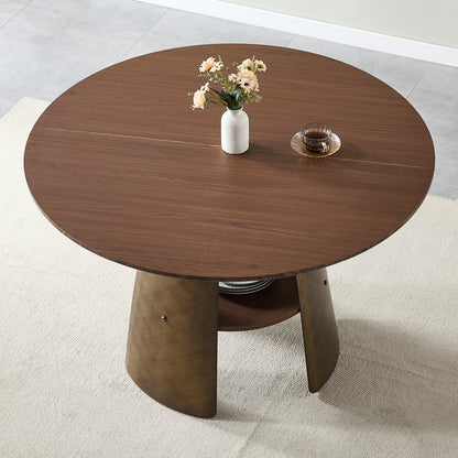 47.25 Inch Round Dining Table - Retro Style, Walnut Wood