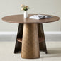 47.25 Inch Round Dining Table, Retro Style, Brushed Texture, Suitable For 4-6 People, MDF Tabletop, Metal Frame, Walnut Wood, Bronze Color.