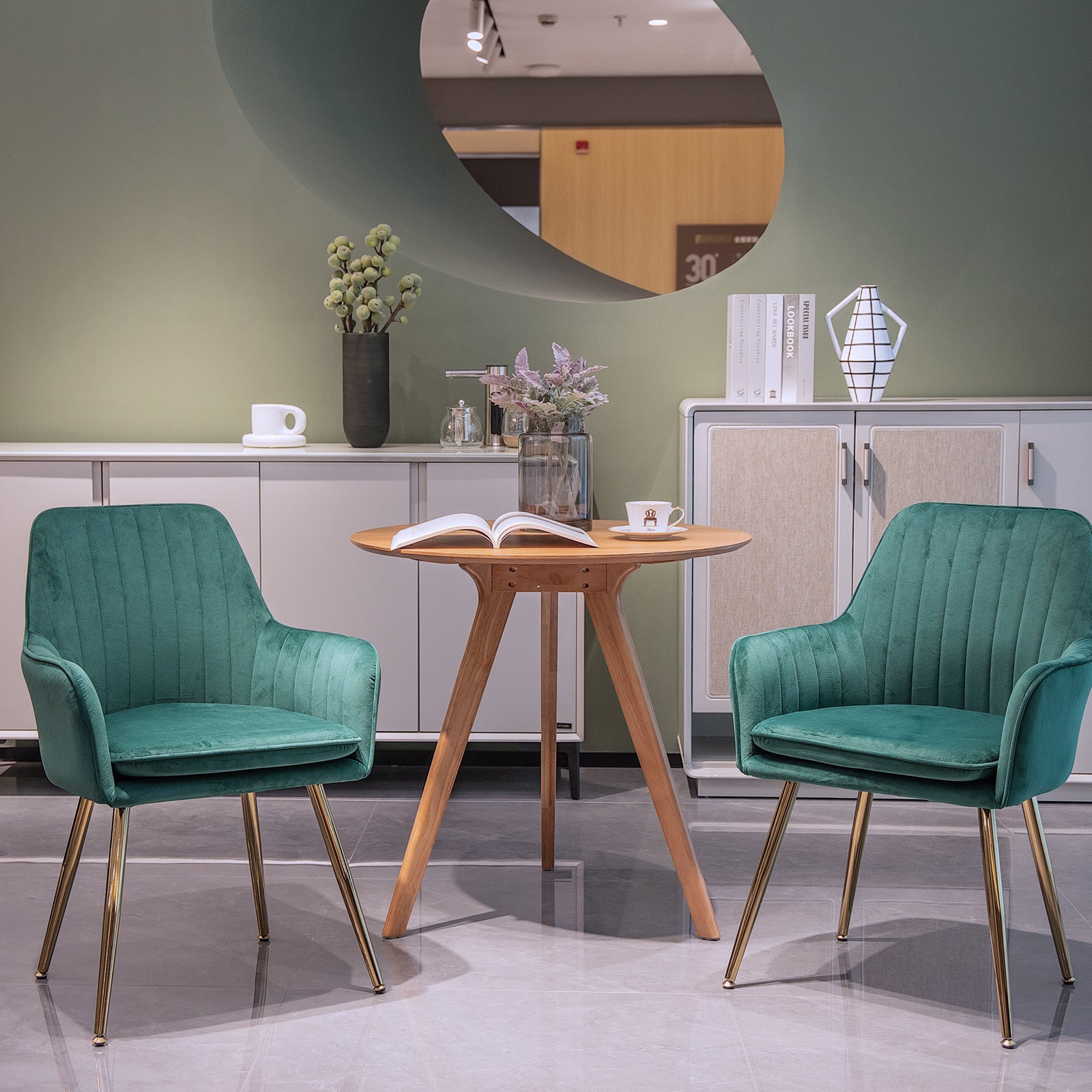 Velvet Dining Chair Set of 2 - Modern Mid-Back Accent Chairs with Gold Plated Legs - Upholstered for Living Room (green, Set of 2)