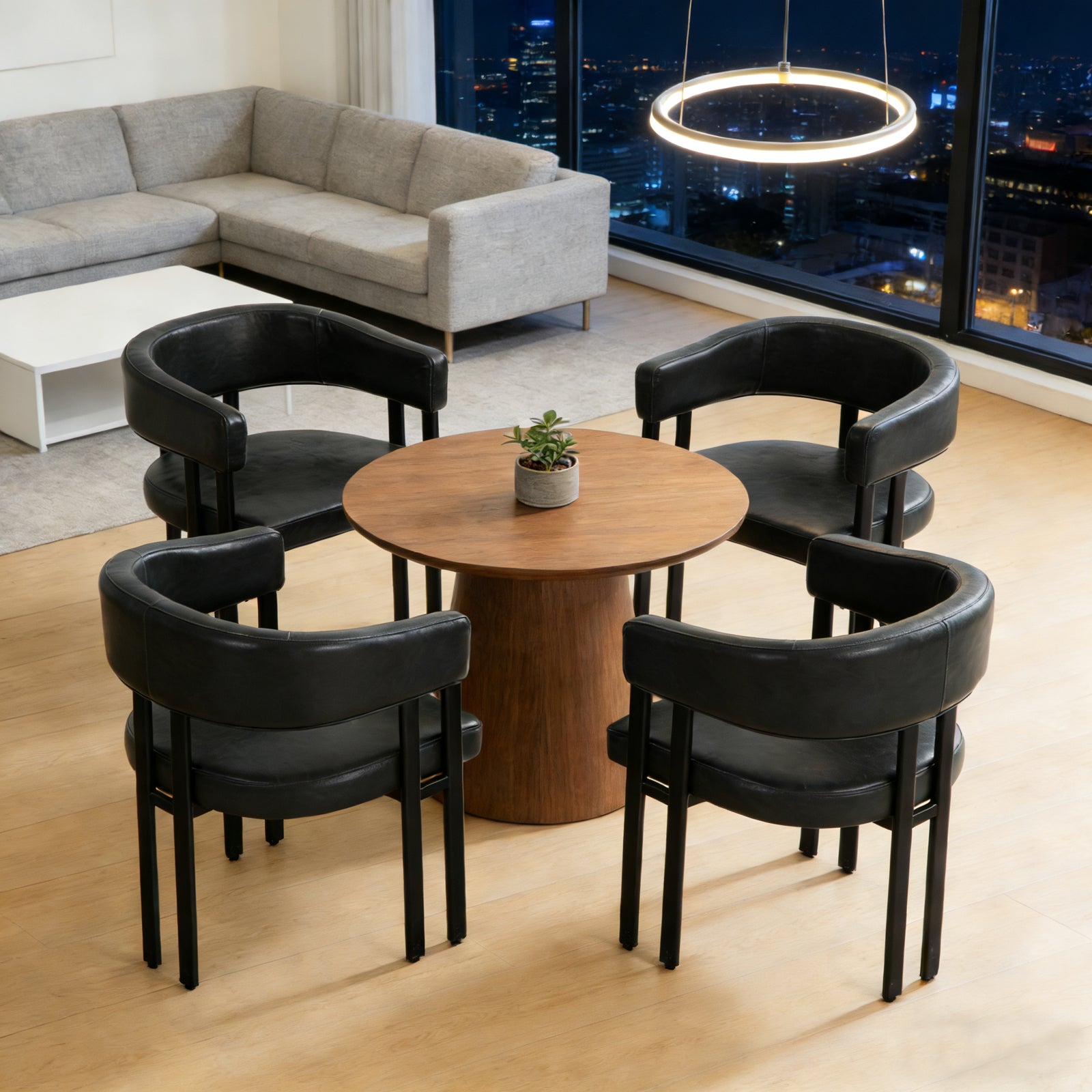Black Barrel Dining Chair - 2 Faux Leather Arm Chairs
