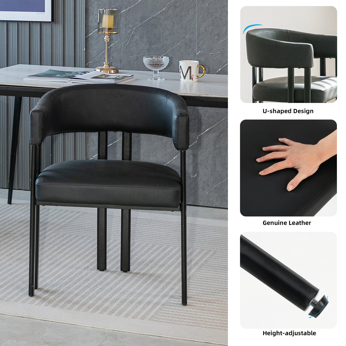 Black Barrel Dining Chair - 2 Faux Leather Arm Chairs