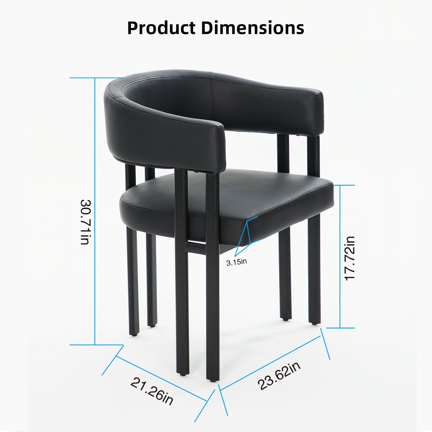 Black Barrel Dining Chair - 2 Faux Leather Arm Chairs