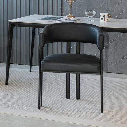 Black Barrel Dining Chair - 2 Faux Leather Arm Chairs