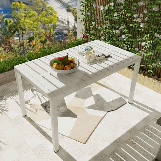 Summer - 55 Inch Modern Long Table - Indoor/Outdoor Multi-Purpose Dining Table, Patio Table, Garden Table - Lightweight PP Tabletop with Metal Legs for Kitchen, Courtyard, Terrace Gatherings (White)