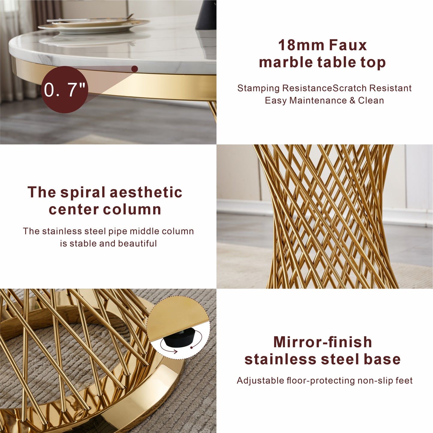 47" Round Marble Dining Table - Gold White Kitchen Table