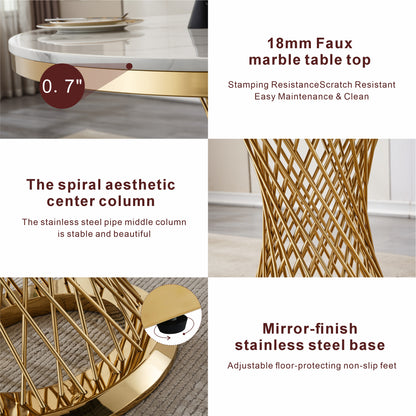47" Round Marble Dining Table - Gold White Kitchen Table