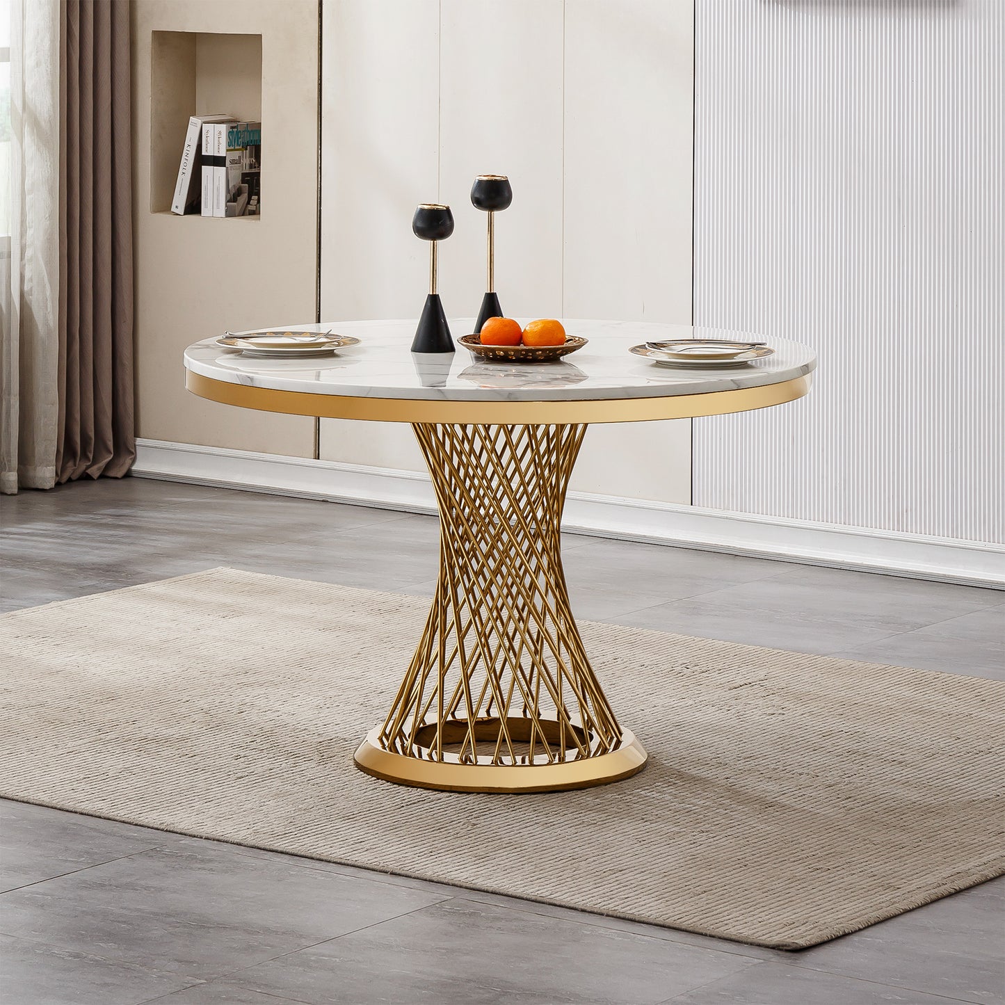 47" Round Marble Dining Table - Gold White Kitchen Table