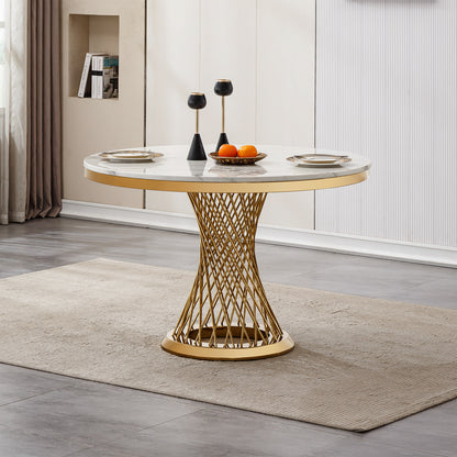 47" Round Marble Dining Table - Gold White Kitchen Table