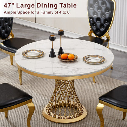 47" Round Marble Dining Table - Gold White Kitchen Table