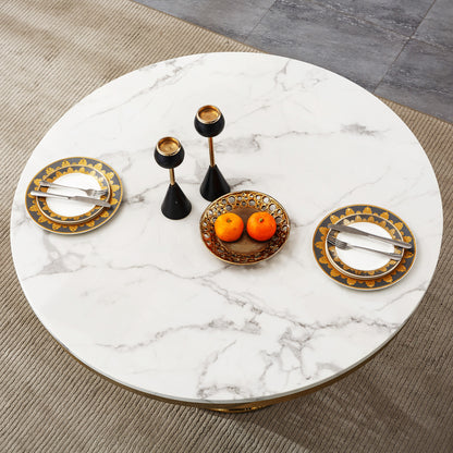 47" Round Marble Dining Table - Gold White Kitchen Table