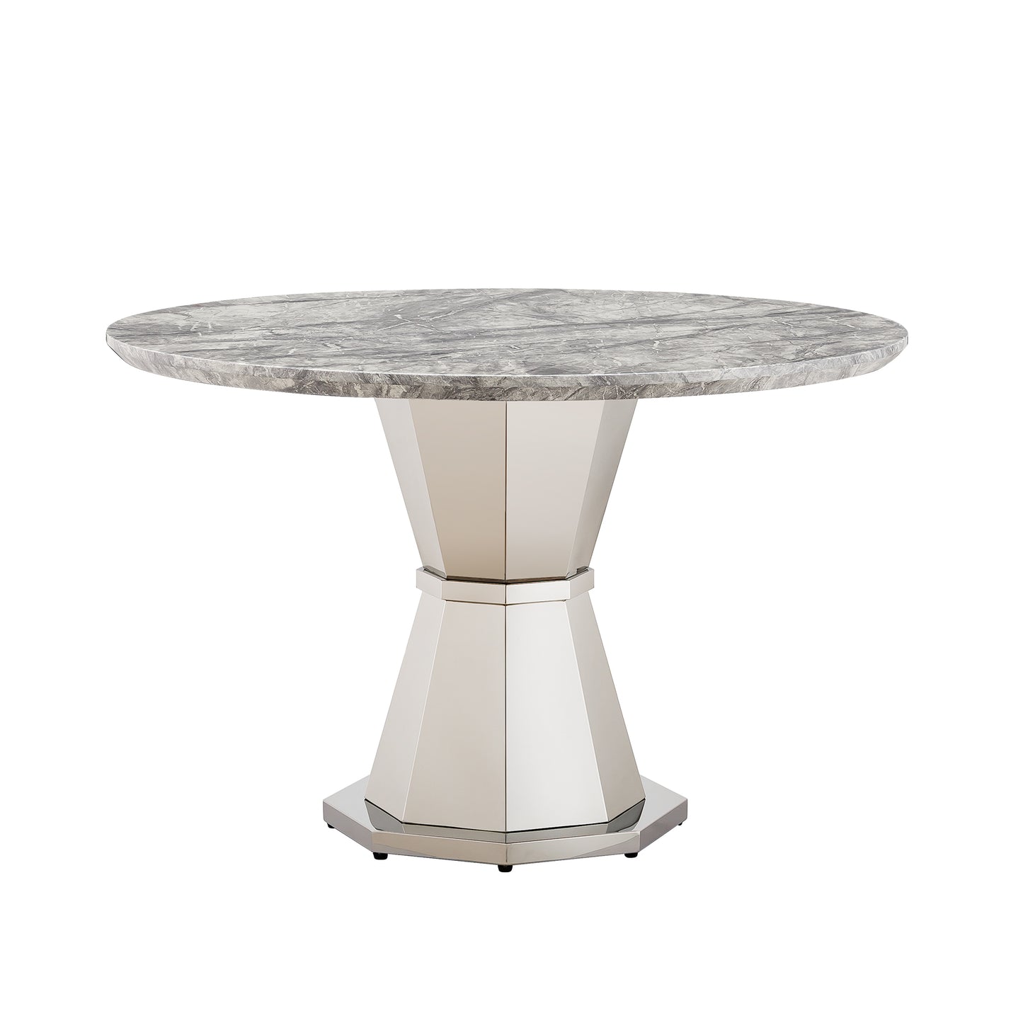 47" Round Marble Dining Table - Modern Kitchen Table with Stainless Steel Base