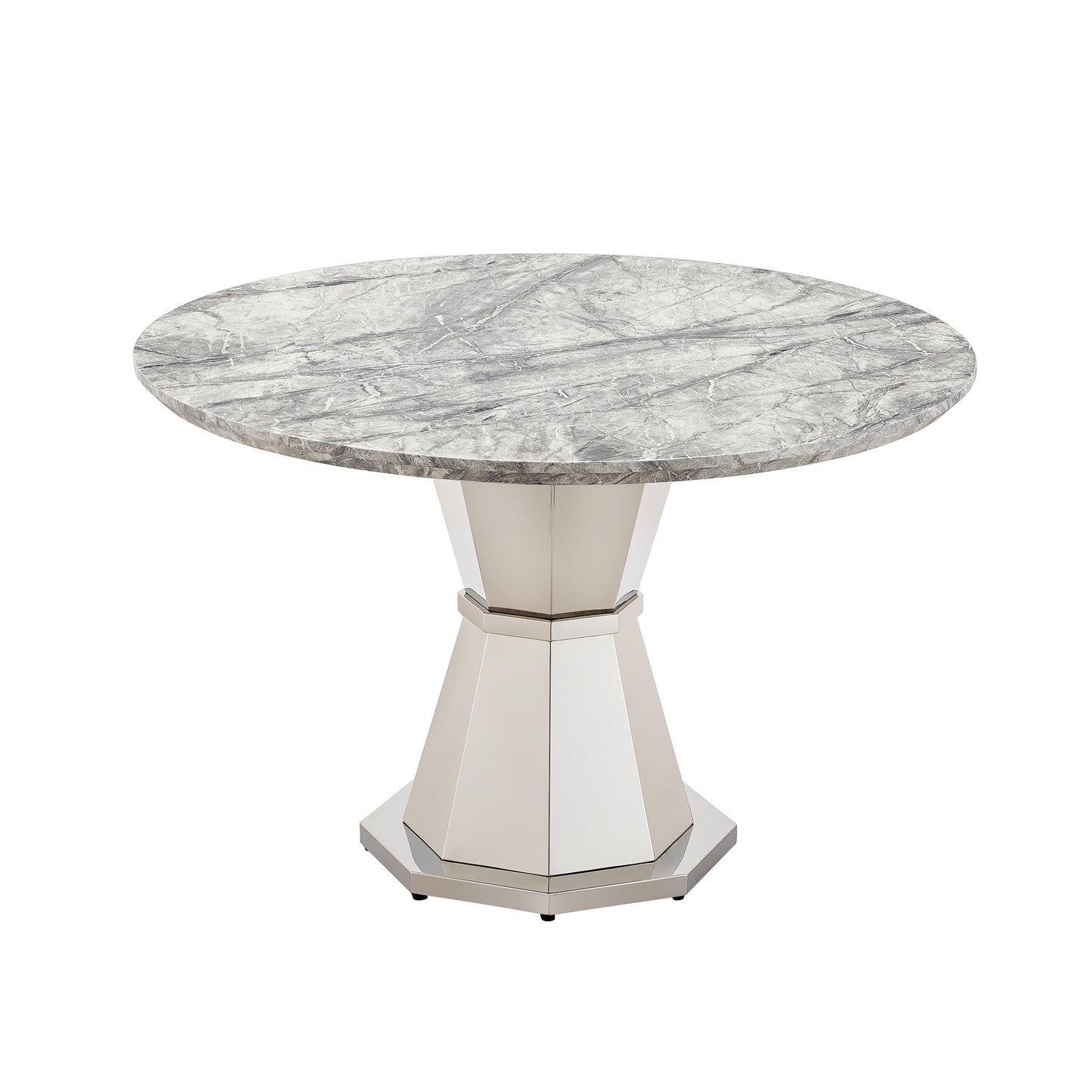47" Round Marble Dining Table - Modern Kitchen Table with Stainless Steel Base