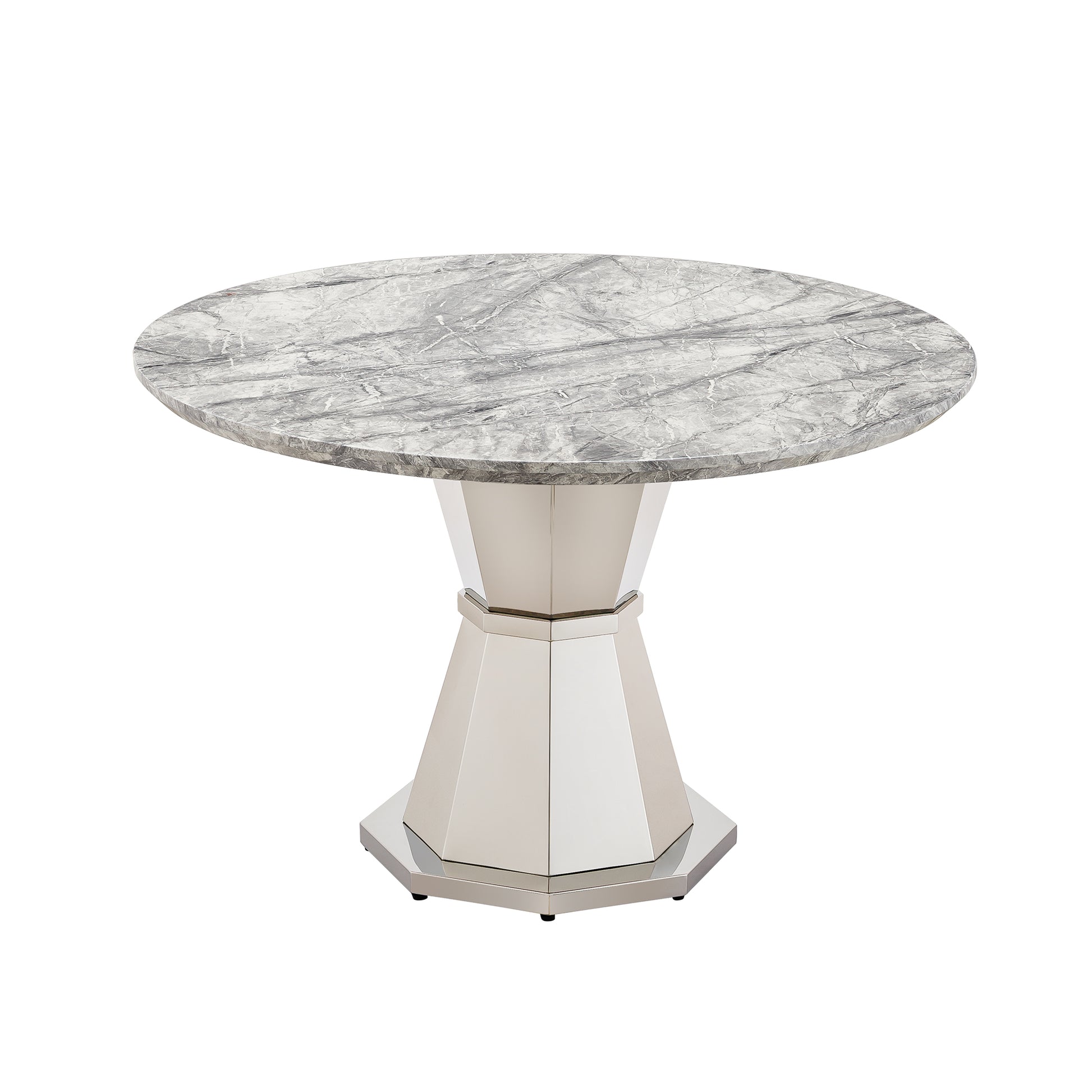 47" Round Marble Dining Table - Modern Kitchen Table with Stainless Steel Base