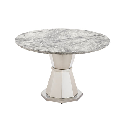 47" Round Marble Dining Table - Modern Kitchen Table with Stainless Steel Base