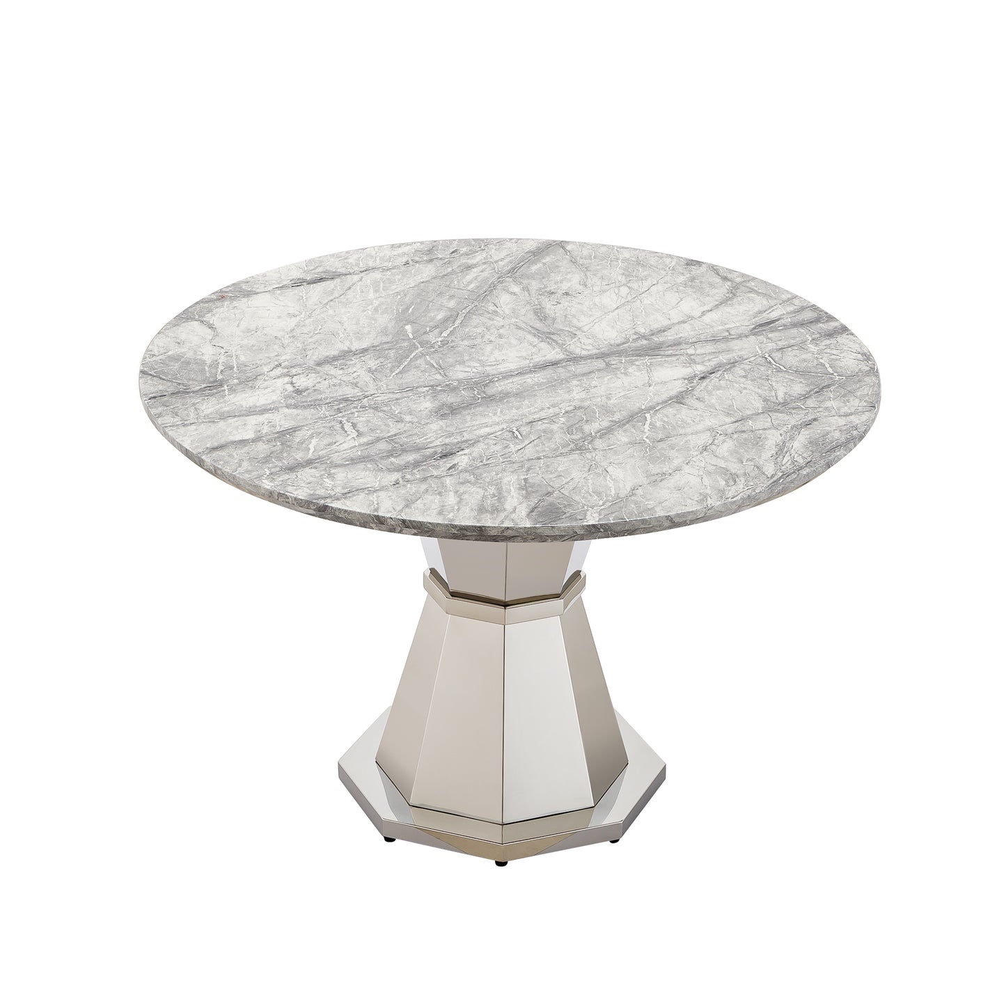 47" Round Marble Dining Table - Modern Kitchen Table with Stainless Steel Base