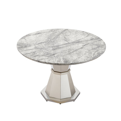 47" Round Marble Dining Table - Modern Kitchen Table with Stainless Steel Base