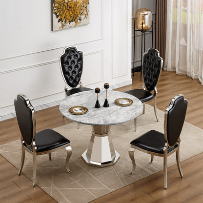 47" Round Marble Dining Table - Modern Kitchen Table with Stainless Steel Base