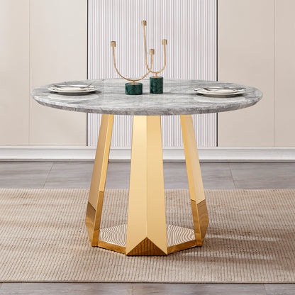 Round Marble Dining Table with Stainless Steel Base for Kitchen and Dining Room