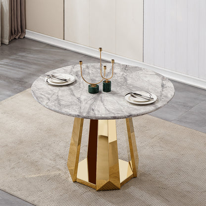 Round Marble Dining Table with Stainless Steel Base for Kitchen and Dining Room